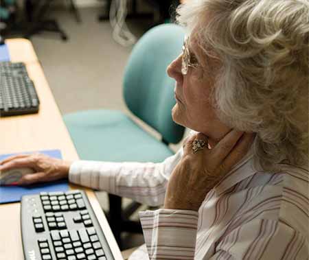 A member at a computer station
